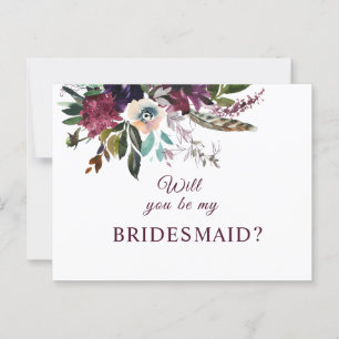 Werden Sie meine Bridesmaid Burgundy Floral sein? Postkarte