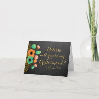 Werden Sie meine Bridesmaid-Chalkboard-Blumenkarte Einladung
