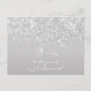 Werden Sie meine Bridesmaid Dandelion Gray Silver Einladungspostkarte
