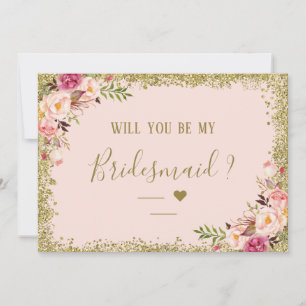 Werden Sie meine Bridesmaid Gold Glitzer Floral Einladung