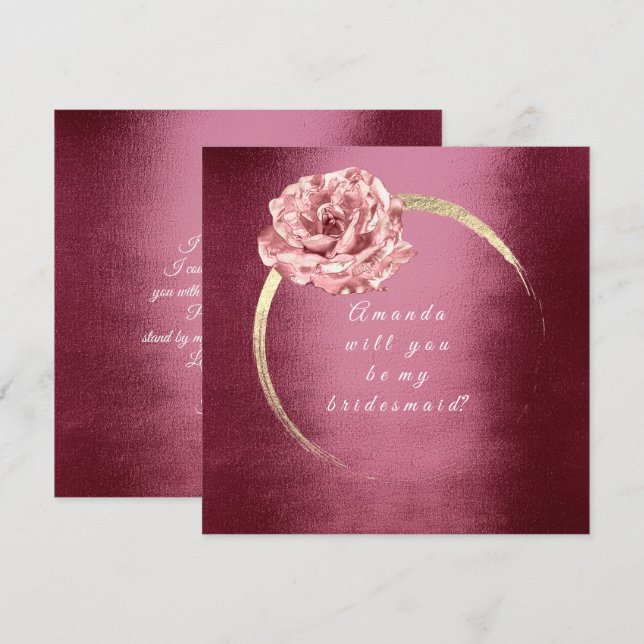 Werden Sie meine Bridesmaid Gold Rose Burgund Wrea Einladung (Vorne/Hinten)