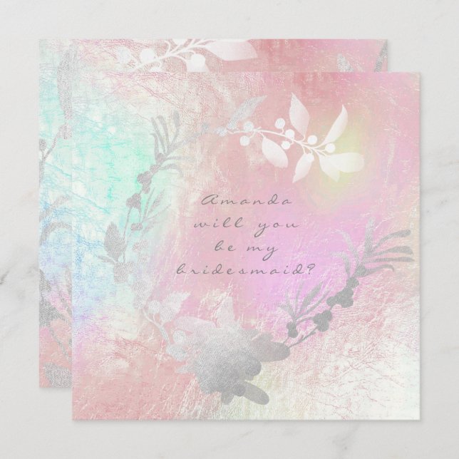 Werden Sie meine Bridesmaid Grau Silver Pearl Wrea Einladung (Vorne/Hinten)