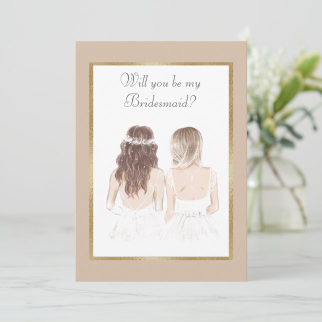 Werden Sie meine Bridesmaid-Hochzeit Gold sein? Einladung (Stehend Vorderseite)