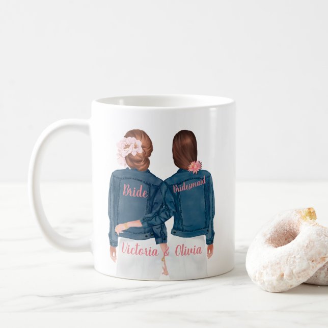 Werden Sie meine Bridesmaid Jean Jacket-Tasse sein Kaffeetasse (Mit Donut)