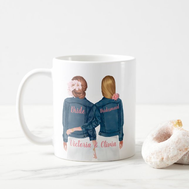 Werden Sie meine Bridesmaid Jean Jacket-Tasse sein Kaffeetasse (Mit Donut)