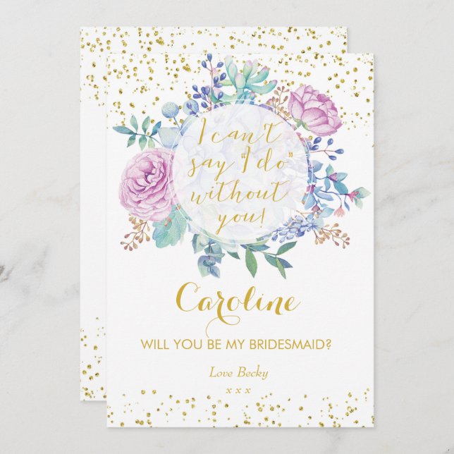 Werden Sie meine Bridesmaid-Karte Gold Glitzer flo Einladung (Vorne/Hinten)