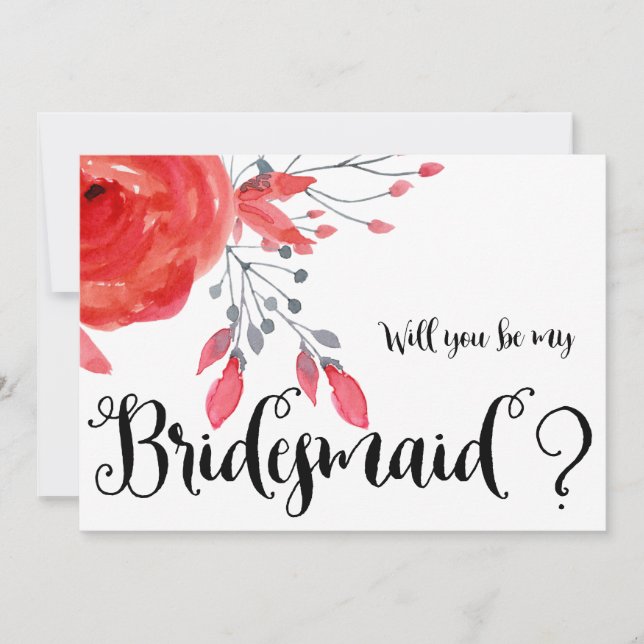 Werden Sie meine Bridesmaid-Karten mit roten Blume Einladung (Vorderseite)
