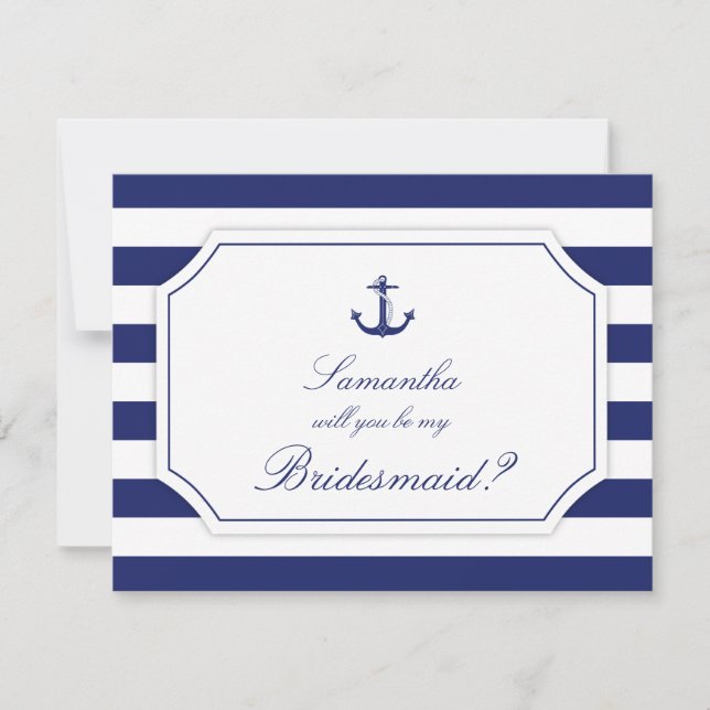 Werden Sie meine Bridesmaid Nautical Anchor Blue s Einladung (Vorderseite)