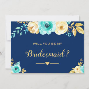 Werden Sie meine Bridesmaid Navy Aquamarin Gold Fl Einladung