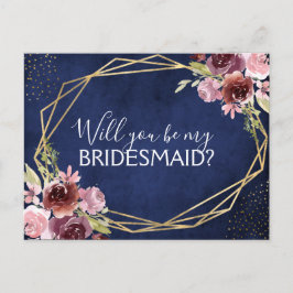 Werden Sie meine Bridesmaid Navy Blauer Flora Ankündigungspostkarte