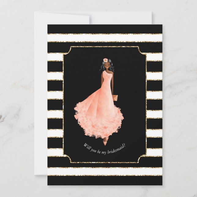 Werden Sie meine Bridesmaid Pfirsichkleidung Strip Einladung (Vorderseite)
