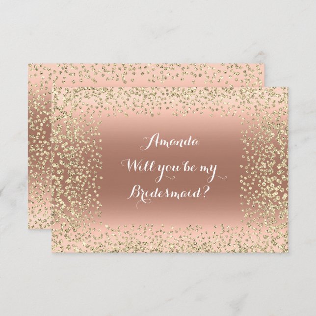 Werden Sie meine Bridesmaid rosa Rose Gold Confett Einladung (Vorne/Hinten)