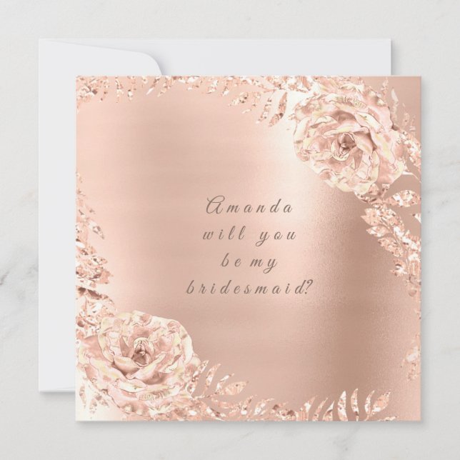 Werden Sie meine Bridesmaid-Rose Gold Wraath Peach Einladung (Vorderseite)
