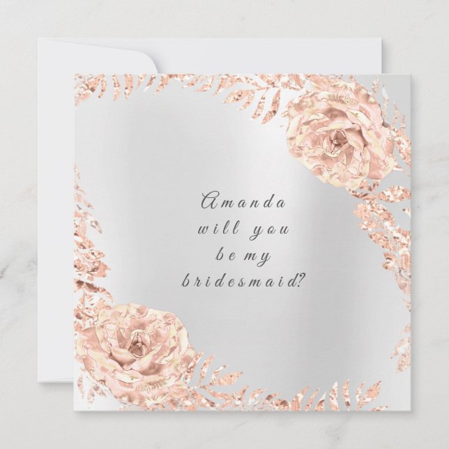 Werden Sie meine Bridesmaid Rose Gold Wreath Grau? Einladung (Vorderseite)