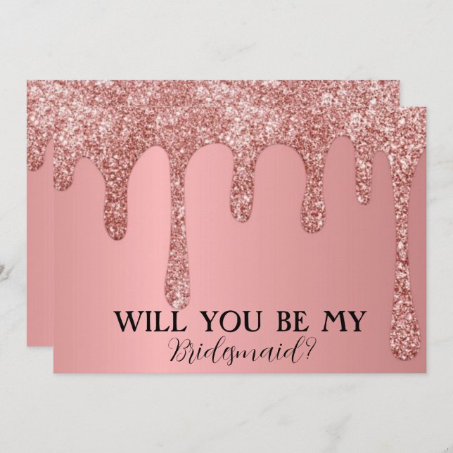 Werden Sie meine Bridesmaid-Rose Pink Glitzer Trop Save The Date (Vorne/Hinten)