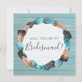 Werden Sie meine Bridesmaid Rustic Boho Feathers s Einladung