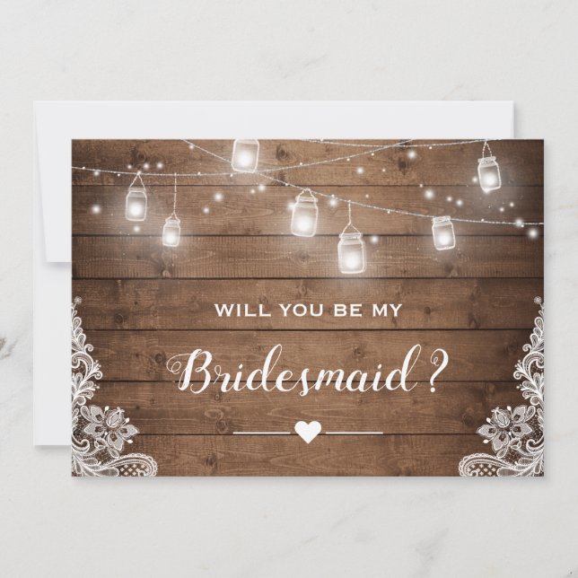 Werden Sie meine Bridesmaid rustic Mason Jar Light Einladung (Vorderseite)