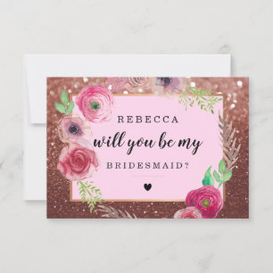 Werden Sie meine Bridesmaid sein - Blume Glitzer P Einladung