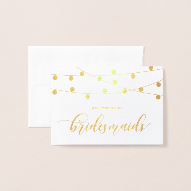 Werden Sie meine Bridesmaid sein, die String-Light Folienkarte (Vorderseite mit Umschlag)