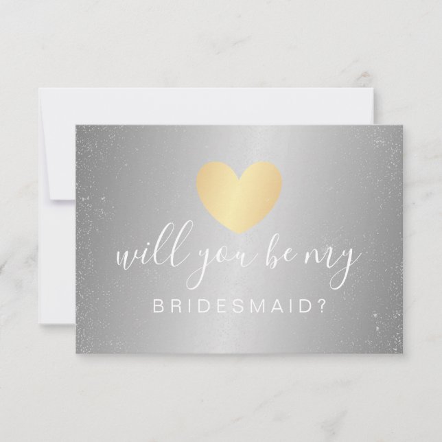 Werden Sie meine Bridesmaid sein - Glam Heart Gold Einladung (Vorderseite)