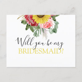 Werden Sie meine Bridesmaid-Sonnenblume Eukalyptus Ankündigungspostkarte