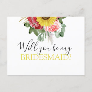 Werden Sie meine Bridesmaid Sonnenblume Eukalyptus Ankündigungspostkarte