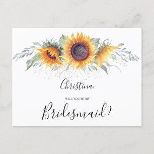 Werden Sie meine Bridesmaid Sonnenblumen fallen Bl Einladungspostkarte