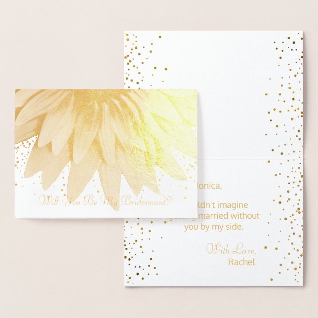 Werden Sie meine Bridesmaid-Sonnenblumen-Goldfolie Folienkarte (Anzeige)