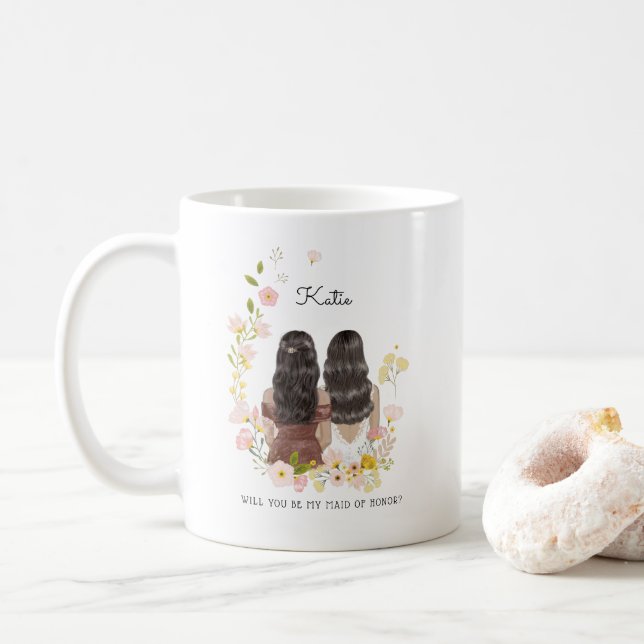 Werden Sie meine Bridesmaid/Trauzeugin Vorschlag C Kaffeetasse (Mit Donut)