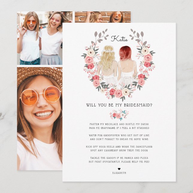 Werden Sie meine Bridesmaid/Trauzeugin Vorschlag I Einladung (Vorne/Hinten)