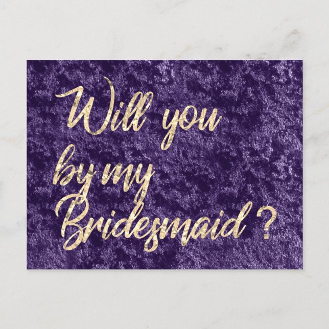 Werden Sie meine Bridesmaid Violet Velvet Gold Imi Einladungspostkarte (Vorderseite)