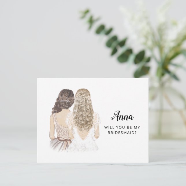 Werden Sie meine Bridesmaid-Vorschlagskarte sein? Postkarte (Stehend Vorderseite)