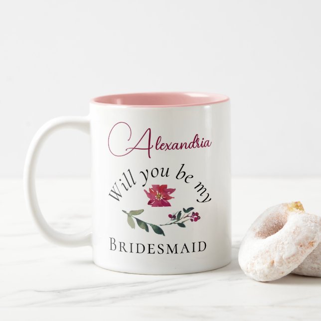 Werden Sie meine Bridesmaid Weihnachts-Poinsettia Zweifarbige Tasse (Mit Donut)