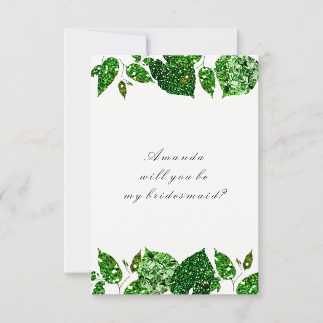 Werden Sie meine Bridesmaid Woodland Cali Green Wh Einladung (Vorderseite)