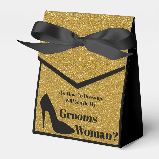 Werden Sie meine Groomsfrau in Black Gold Vorschla Geschenkschachtel (Vorderseite)