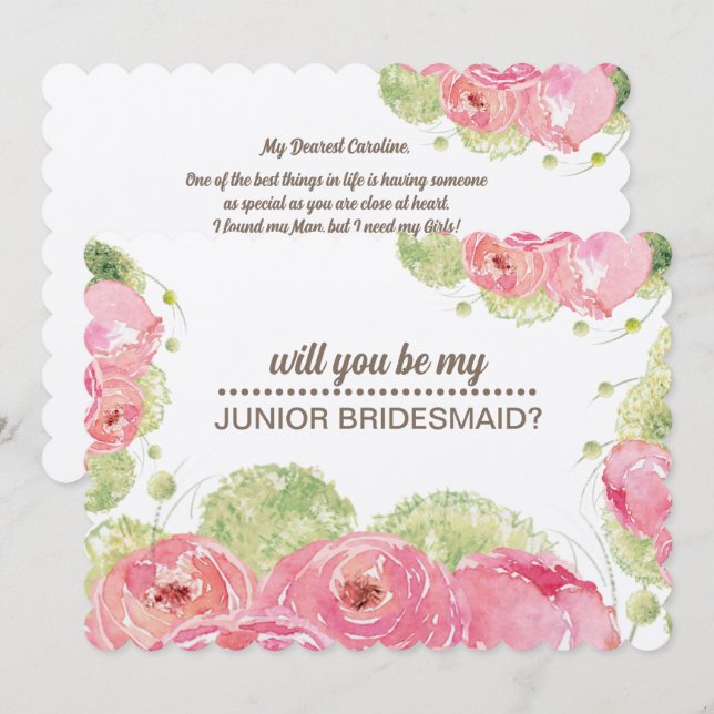 Werden Sie meine Jr. Bridesmaid sein? Romantische  Einladung (Vorne/Hinten)