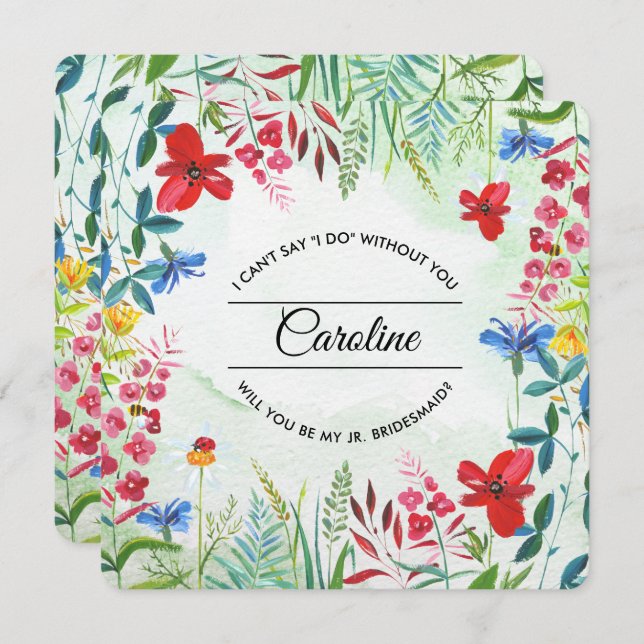 Werden Sie meine Jr. Bridesmaid sein? Wild Meadow  Einladung (Vorne/Hinten)