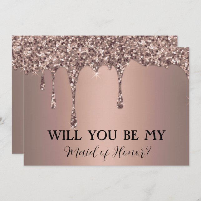 Werden Sie meine Rose Gold Sparkle Glitzer Tropfen Save The Date (Vorne/Hinten)