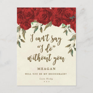Werden Sie meine rote Rosen mit der Bridesmaid-Kar Einladungspostkarte