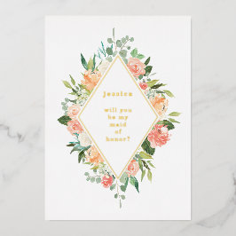 Werden Sie meine Trauzeugin Blumengold sein? Folieneinladung