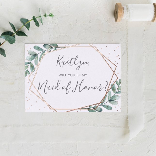 Werden Sie meine Trauzeugin Eukalyptus Geometric s Folieneinladung (Von Creator hochgeladen)