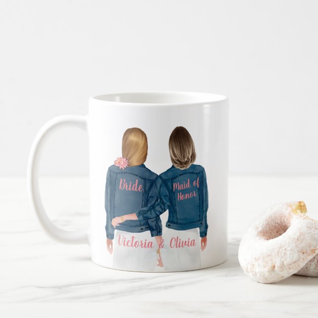 Werden Sie meine Trauzeugin Jean Jacket Tasse sein (Mit Donut)