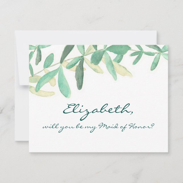 Werden Sie meine Trauzeugin moderne botanische Einladung (Vorderseite)