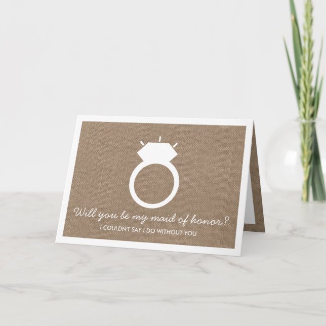 Werden Sie meine Trauzeugin sein? Burlap Ring Card Einladung (Vorderseite)