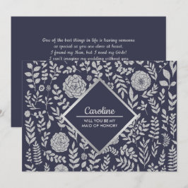Werden Sie meine Trauzeugin sein? Navy Blue Silver Einladung