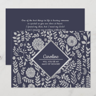 Werden Sie meine Trauzeugin sein? Navy Blue Silver Einladung