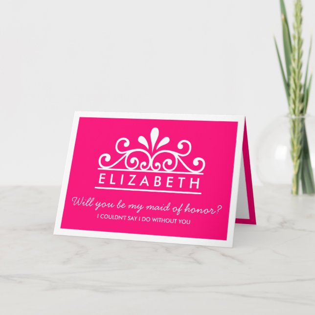 Werden Sie meine Trauzeugin sein? Pink Tiara Card Einladung (Vorderseite)