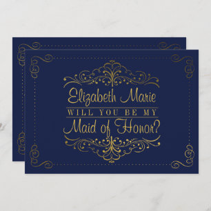 Werden Sie meine Trauzeugin sein? Verzierte Marine Einladung