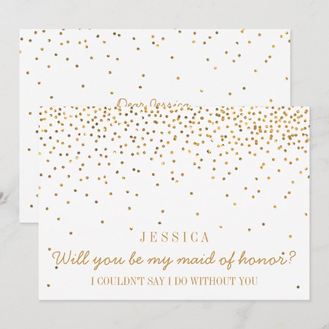 Werden Sie meine Trauzeugin Vintag Gold Confetti Einladung (Vorne/Hinten)