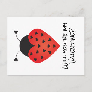 Werden Sie meine Valentinin Ladybug Herz rot schwa Postkarte